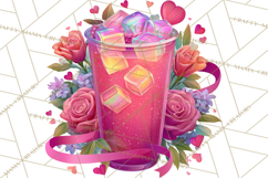 Pink Gold Valentine Clipart PNG, Sweetheart Coffee Cup Product Image 4