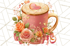 Pink Gold Valentine Clipart PNG, Sweetheart Coffee Cup Product Image 3