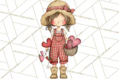 Farm Girl Valentine Clipart Pastel Country Watercolor PNG Product Image 4