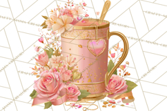 Pink Gold Valentine Clipart PNG, Sweetheart Coffee Cup Product Image 5