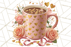 Pink Gold Valentine Clipart PNG, Sweetheart Coffee Cup Product Image 2