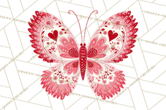 Folk Art Valentine Butterflies Red Pink Heart Wings Clipart Product Image 2