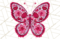 Folk Art Valentine Butterflies Red Pink Heart Wings Clipart Product Image 3