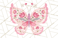 Folk Art Valentine Butterflies Red Pink Heart Wings Clipart Product Image 2