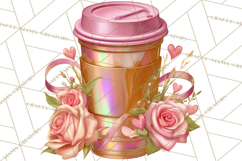 Pink Gold Valentine Clipart PNG, Sweetheart Coffee Cup Product Image 3