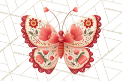 Folk Art Valentine Butterflies Red Pink Heart Wings Clipart Product Image 5
