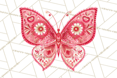 Folk Art Valentine Butterflies Red Pink Heart Wings Clipart Product Image 2