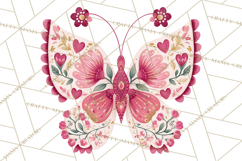 Folk Art Valentine Butterflies Red Pink Heart Wings Clipart Product Image 4