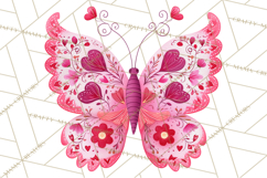 Folk Art Valentine Butterflies Red Pink Heart Wings Clipart Product Image 2