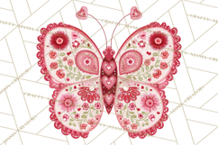 Folk Art Valentine Butterflies Red Pink Heart Wings Clipart Product Image 4