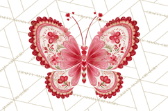 Folk Art Valentine Butterflies Red Pink Heart Wings Clipart Product Image 5