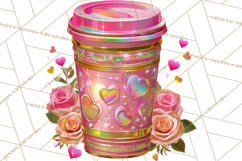 Pink Gold Valentine Clipart PNG, Sweetheart Coffee Cup Product Image 4