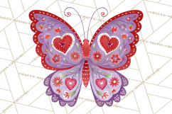 Folk Art Valentine Butterflies Red Pink Heart Wings Clipart Product Image 3