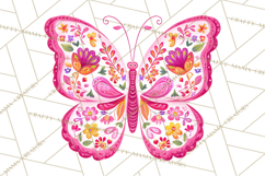 Folk Art Valentine Butterflies Red Pink Heart Wings Clipart Product Image 5