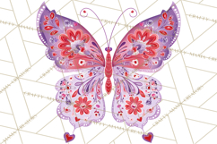 Folk Art Valentine Butterflies Red Pink Heart Wings Clipart Product Image 2
