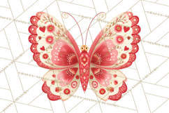 Folk Art Valentine Butterflies Red Pink Heart Wings Clipart Product Image 3