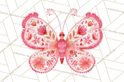 Folk Art Valentine Butterflies Red Pink Heart Wings Clipart Product Image 5