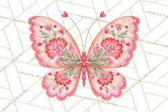 Folk Art Valentine Butterflies Red Pink Heart Wings Clipart Product Image 2