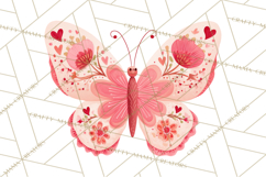Folk Art Valentine Butterflies Red Pink Heart Wings Clipart Product Image 4
