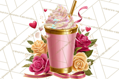 Pink Gold Valentine Clipart PNG, Sweetheart Coffee Cup Product Image 5