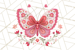 Folk Art Valentine Butterflies Red Pink Heart Wings Clipart Product Image 5