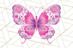 Folk Art Valentine Butterflies Red Pink Heart Wings Clipart Product Image 2