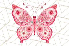 Folk Art Valentine Butterflies Red Pink Heart Wings Clipart Product Image 4