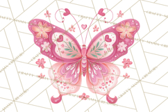 Folk Art Valentine Butterflies Red Pink Heart Wings Clipart Product Image 3
