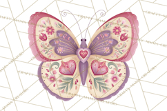 Folk Art Valentine Butterflies Red Pink Heart Wings Clipart Product Image 4