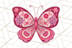 Folk Art Valentine Butterflies Red Pink Heart Wings Clipart Product Image 2