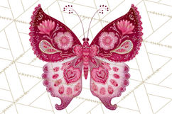 Folk Art Valentine Butterflies Red Pink Heart Wings Clipart Product Image 3