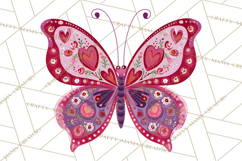 Folk Art Valentine Butterflies Red Pink Heart Wings Clipart Product Image 2