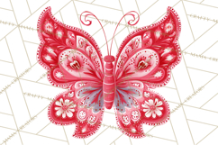 Folk Art Valentine Butterflies Red Pink Heart Wings Clipart Product Image 3