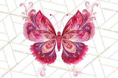 Folk Art Valentine Butterflies Red Pink Heart Wings Clipart Product Image 5