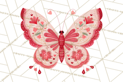 Folk Art Valentine Butterflies Red Pink Heart Wings Clipart Product Image 2