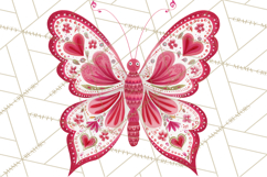 Folk Art Valentine Butterflies Red Pink Heart Wings Clipart Product Image 3