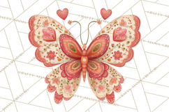 Folk Art Valentine Butterflies Red Pink Heart Wings Clipart Product Image 4