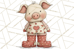Valentine Farm Animal Clipart Pastel Country Watercolor PNG Product Image 4