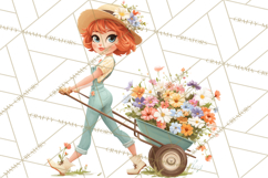 Vintage Gardener Clipart Cute Retro Girl Garden PNG Product Image 2