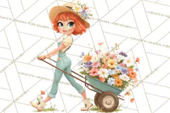 Vintage Gardener Clipart Cute Retro Girl Garden PNG Product Image 2