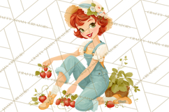 Vintage Gardener Clipart Cute Retro Girl Garden PNG Product Image 4