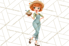 Vintage Gardener Clipart Cute Retro Girl Garden PNG Product Image 5