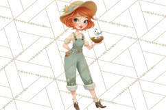 Vintage Gardener Clipart Cute Retro Girl Garden PNG Product Image 2