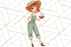 Vintage Gardener Clipart Cute Retro Girl Garden PNG Product Image 2