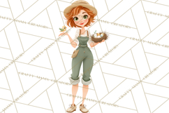 Vintage Gardener Clipart Cute Retro Girl Garden PNG Product Image 3