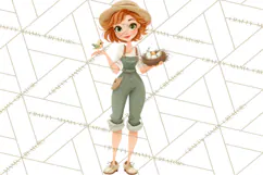 Vintage Gardener Clipart Cute Retro Girl Garden PNG Product Image 3