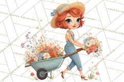 Vintage Gardener Clipart Cute Retro Girl Garden PNG Product Image 3
