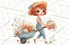 Vintage Gardener Clipart Cute Retro Girl Garden PNG Product Image 3
