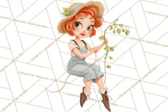 Vintage Gardener Clipart Cute Retro Girl Garden PNG Product Image 5