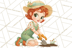 Vintage Gardener Clipart Cute Retro Girl Garden PNG Product Image 4